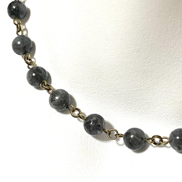 Natural Dark Larvikite Bronze Link Adjustable Choker Necklace - Picture 1 of 11